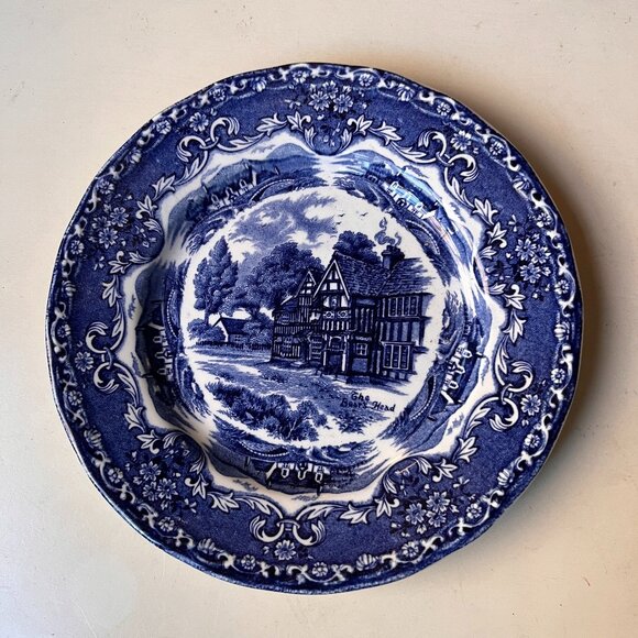 Grindley Staffordshire England Blue English Country Inns "The Bears Head" Plate - Picture 9 of 9